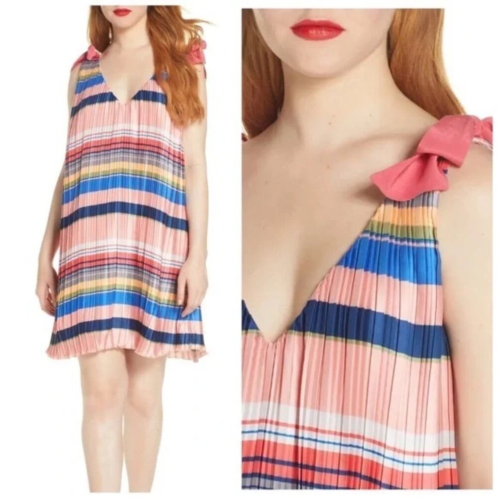 Anthropologie Foxiedox Striped‎ Crinkle Pleated Shift Dress XS NWT